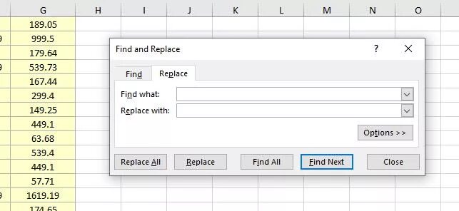 Replace with something. Find wh. what replace. find what. replace with.