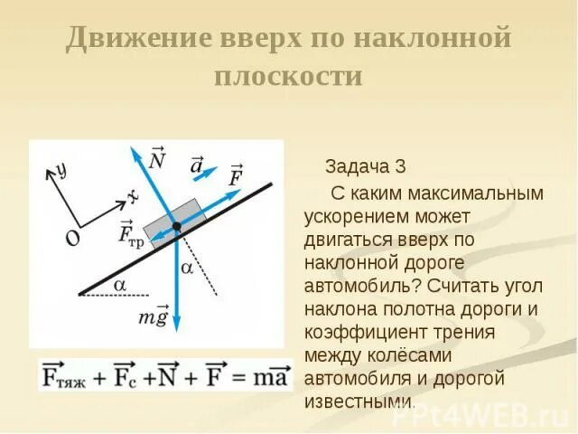 Определите коэффициент трения наклонной плоскости. Движение по наклонной плоскости. тело движется вверх по наклонной плоскости. движение тела по наклонной плоскости формулы. движение тела по наклонной плоскости вверх.