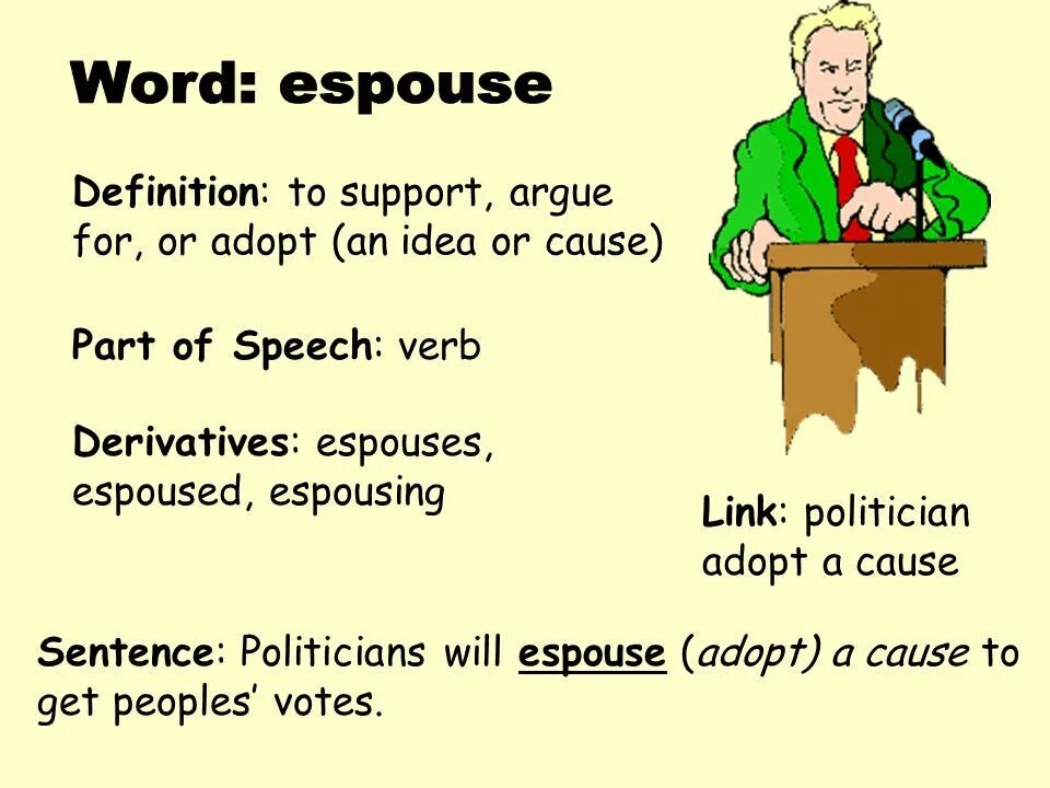 Espouse. Definition of Words. Word argue. Sentence политик. Support definition