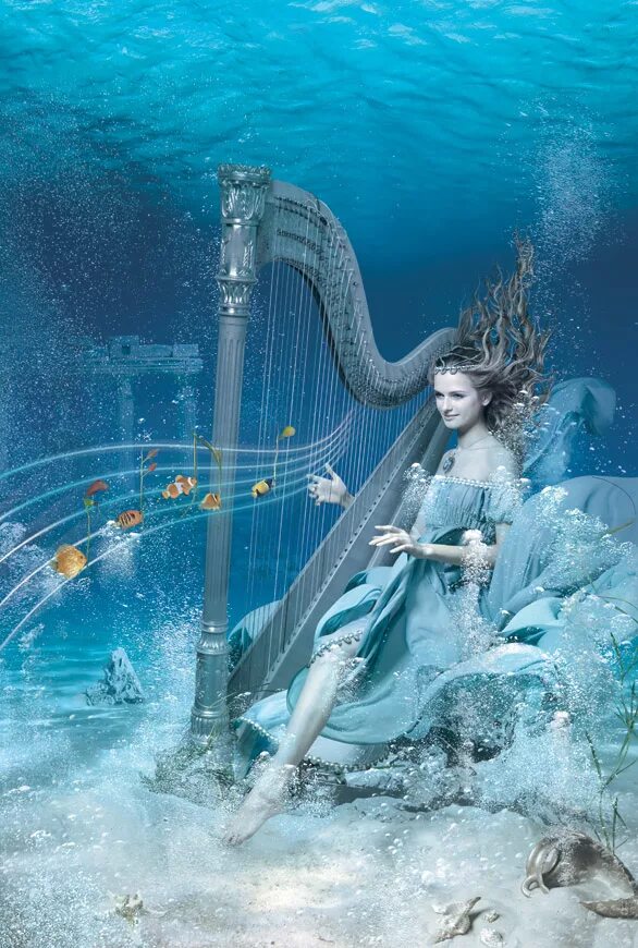 Спокойная музыка воды. Русалка с арфой. Образ воды. Девушка с арфой. Душа океана.