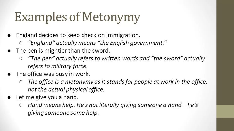 Метонимия в английском языке примеры Metaphor, simile, personification, metonymy Сообщество English Stylistics Class