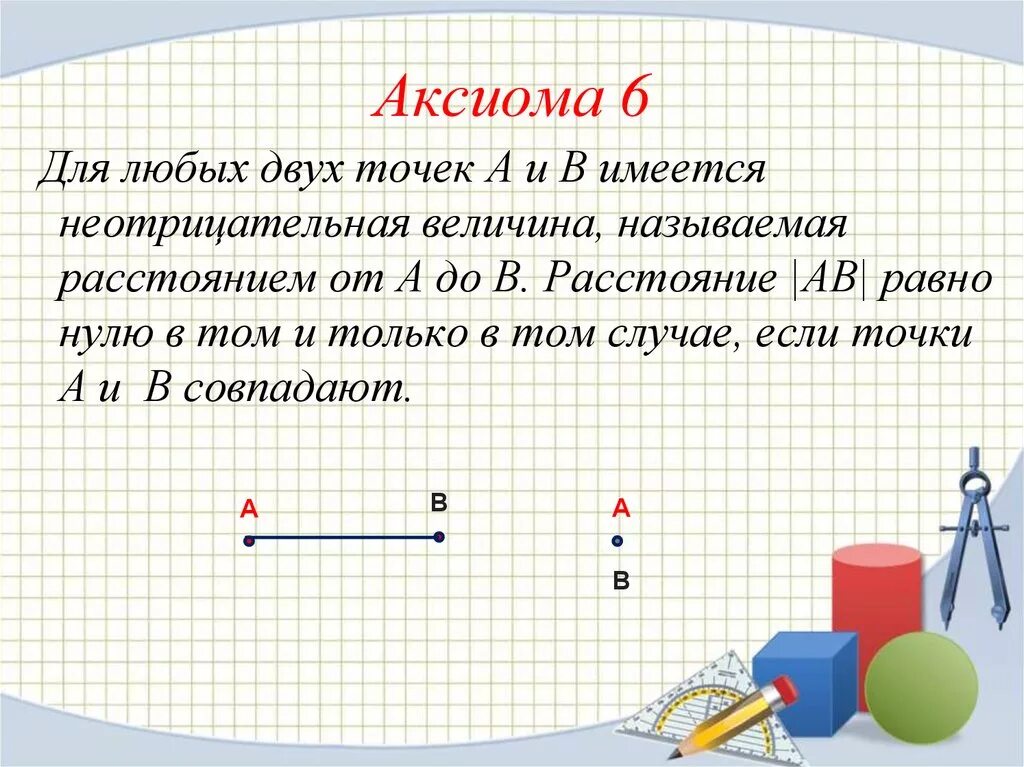 Аксиома 6. Аксиома 7. Аксиомы расстояния. Аксиомы планиметрии.