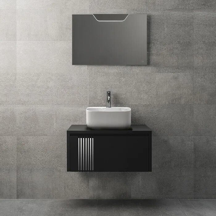 Серая раковина в ванную. Смеситель Noken Porcelanosa. Noken Porcelanosa Pack arquitect 80. 100275132 Pack Noken Square Black (комплект душа). Тумба под раковину Noken arquitect 800 подвесная.