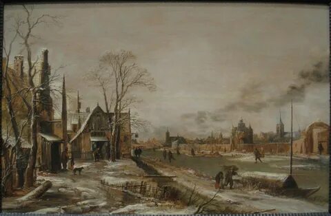 File:A Village Scene in Winter with a Frozen River, probably late 1640s, by Aert
