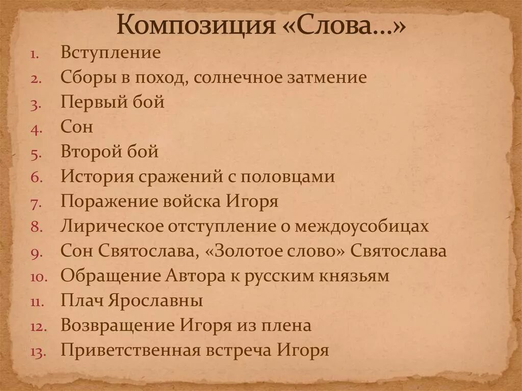 Слово о полку игореве приемы. Композиционный план слово о полку Игореве. План композиции слово о полку Игореве. Композиционный план слово о полку Игореве 9. Элементы композиции в слове о полку Игореве.