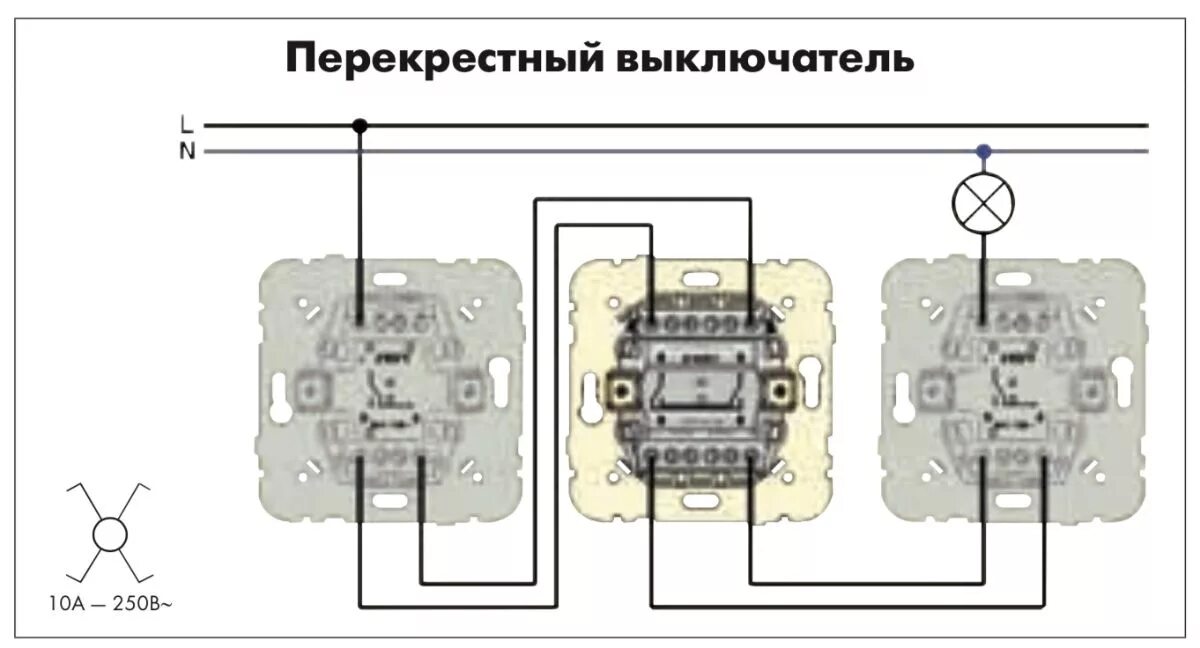 Перекрёстный выключатель одноклавишный схема подключения. Выключатель переключатель проходной Шнайдер. Одноклавишный проходной перекрестный переключатель схема. Выключатель перекрестный одноклавишный Шнайдер схема. Как подключить перекрестный выключатель