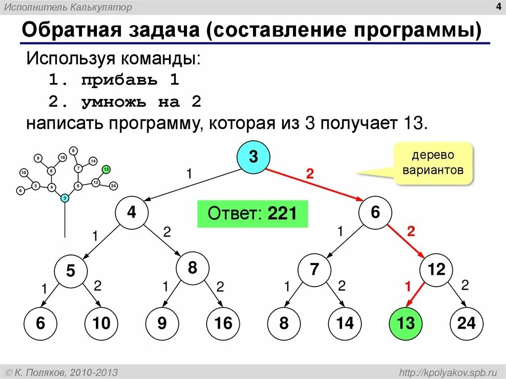 У исполнителя удвоитель две команды которым. Дерево вариантов. прибавить 1 умножить на 2. задачи на составление дерева. у исполнителя вычислитель две команды.
