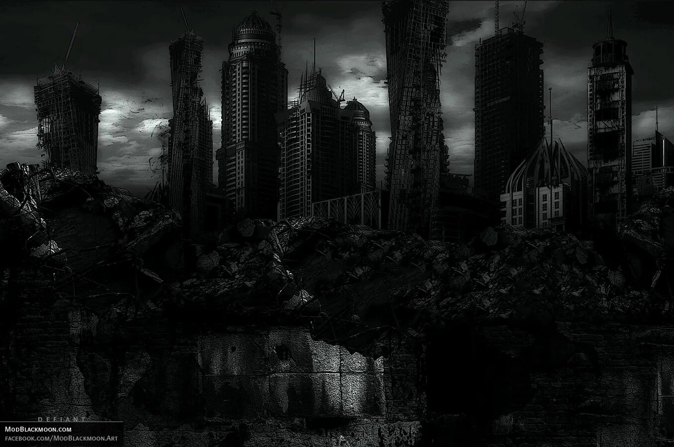 мрачный город сюрреализм. мрачный городской пейзаж. темная фантастика. черный разрушить. мрачная абстракция.