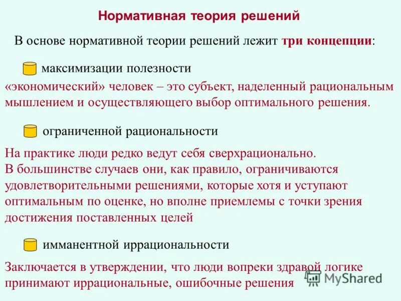 Теория оптимального решения. Нормативная теория принятия решений. концепция максимальной полезности теории принятия решений. нормативная теория принятия управленческих решений. нормативная и дескриптивная теории принятия решений.