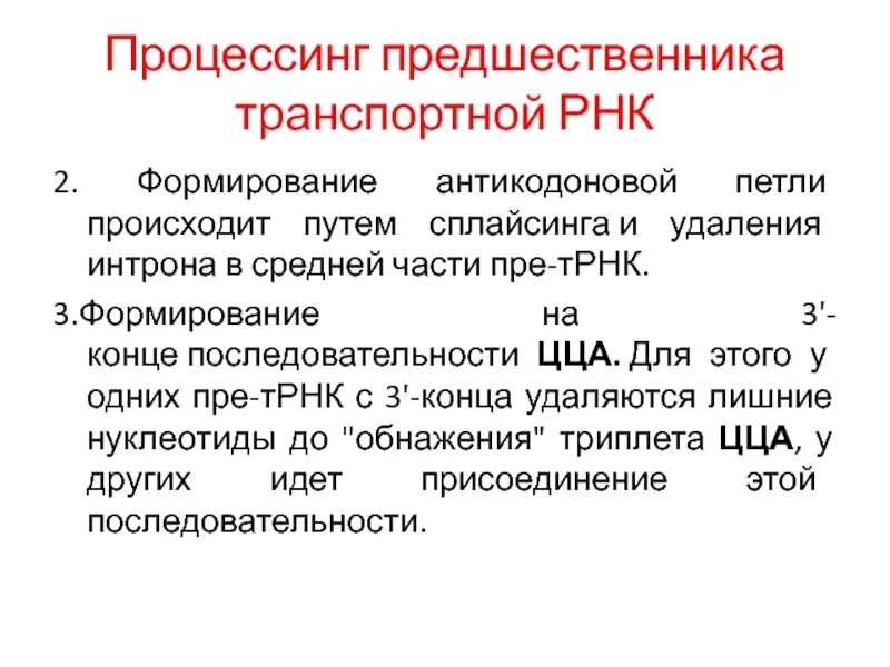 Процессинг предшественника транспортной РНК. Процессинг ТРНК. Характеристика процессинга. Процессинг ТРНК этапы.