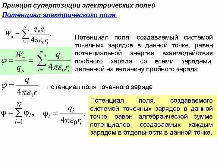 Принцип суперпозиции для потенциала электрического поля. Принцип суперпозиции напряженности электрического поля формула. Принцип суперпозиции для потенциала электростатического поля.. Принцип суперпозиции для потенциала поля системы зарядов.