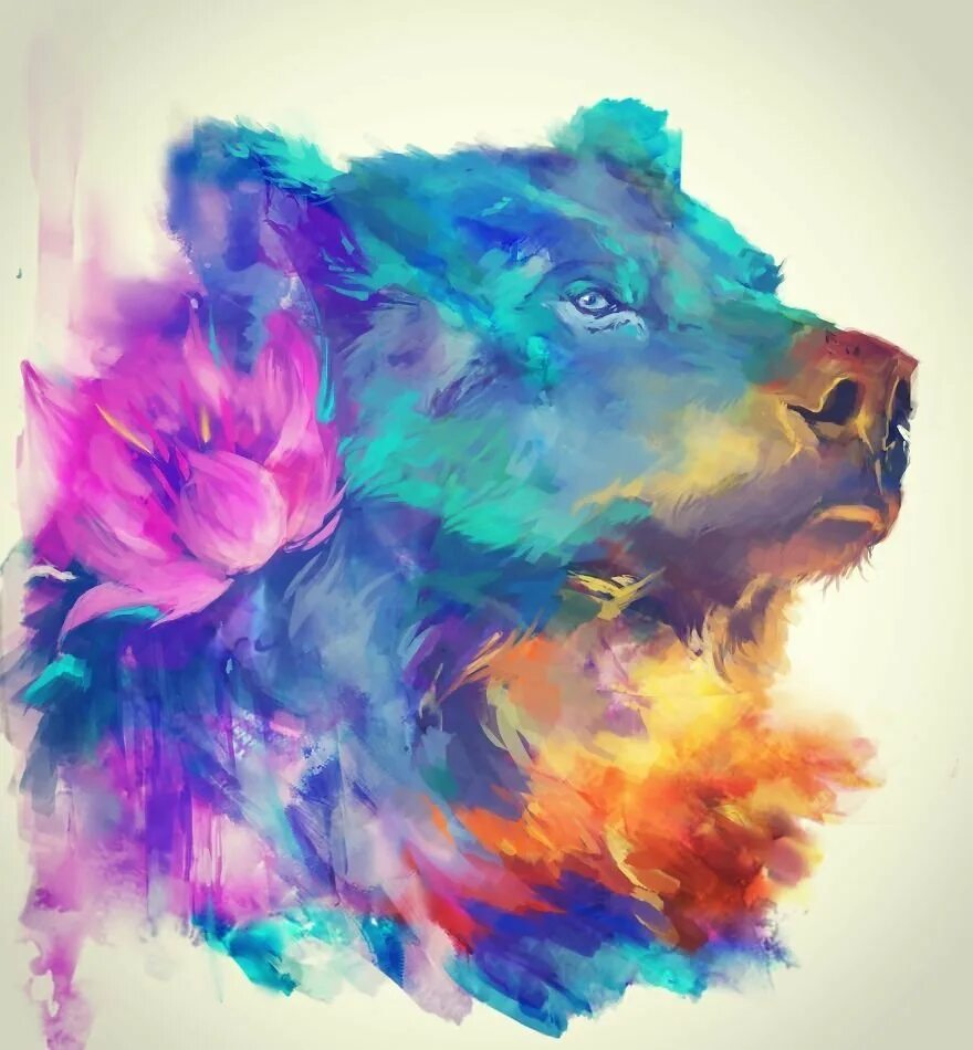 Digital paint. Краски арт. Разноцветные животные арт. Медведь красками. Разноцветный медведь.