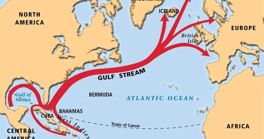 Теплое течение у восточных берегов. Гольфстрим и Северо атлантическое течение на карте. Морское течение Гольфстрим на карте. Течение Гольфстрим на карте.