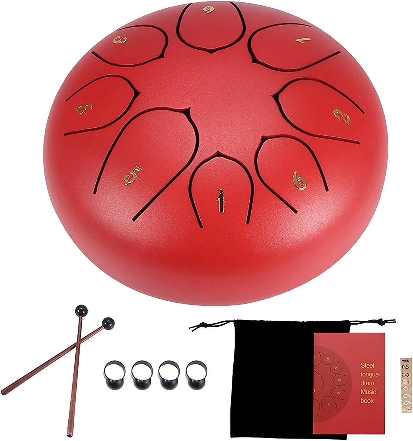 Tongue drum. Steel tongue drum. небольшой ручной металлический барабан с пластиковой. волшебная барабанная палочка. steel percussion instruments.