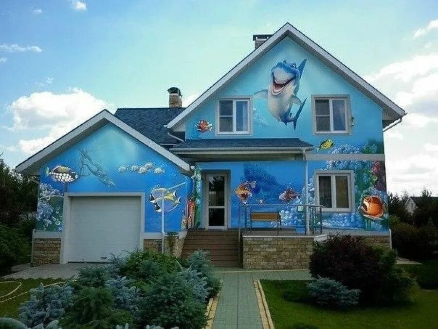 Роспись фасадов зданий. Муралы германии. Веселые снаружи. Красивые граффити в подъезде. Разрисованные дачные домики.