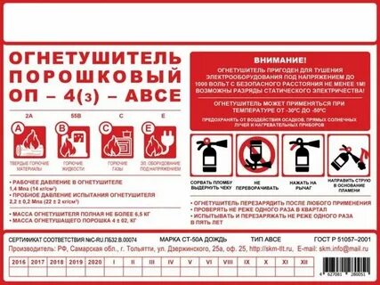 Этикетка огнетушителя