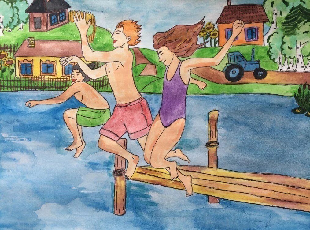 Каникулы в деревне 2. Рисунок лето. Рисунок на тему лето. Летний рисунок для детей. Конкурс рисунков на тему лето.
