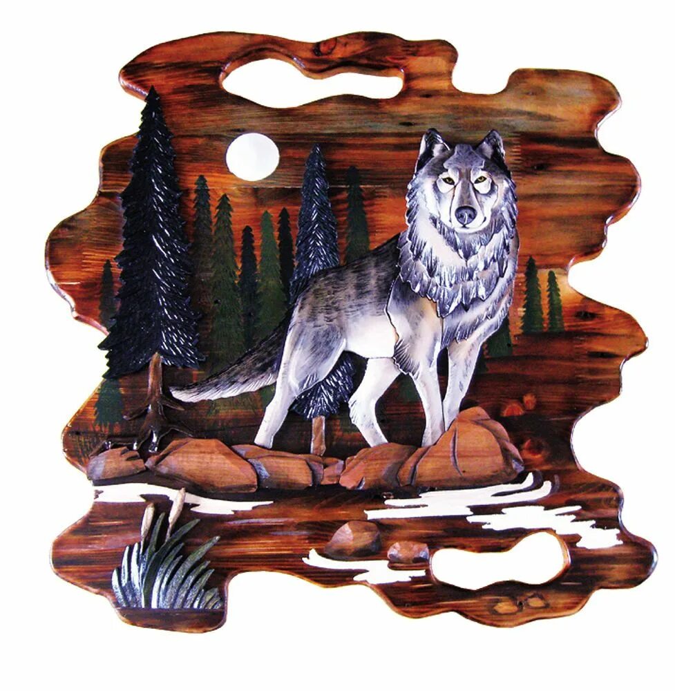 Интарсия волк. Волк у сосны. Painting Kit Wooden Wolf. Scrollsaw Wall Art. Хвойная волки