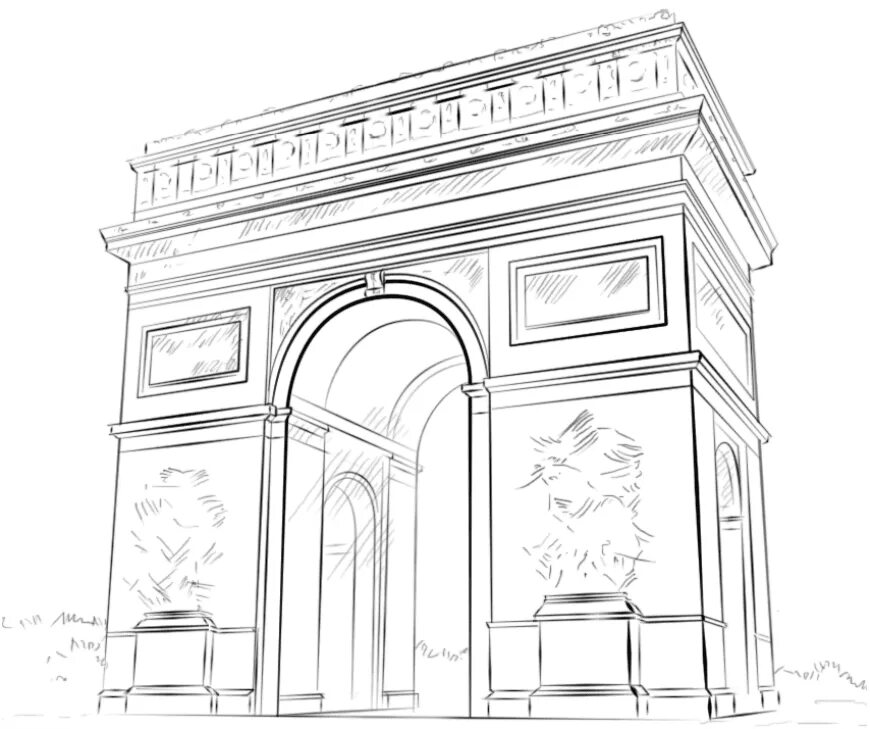 Арка нарисовать. Триумфальная арка Париж перспектива. Триумфальная арка в Париже раскраска. Триумфальная арка в стиле Ампир. Триумфальная арка Курск раскраска.