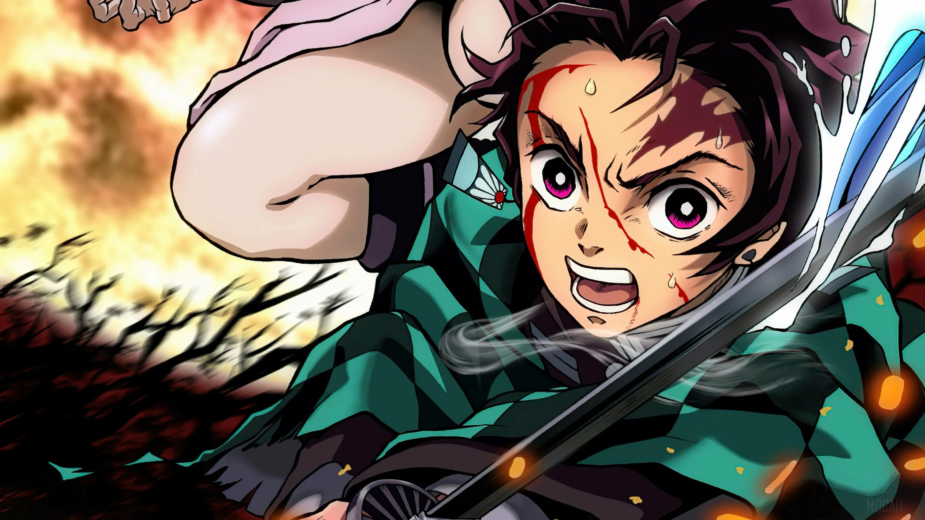 6 луна клинок рассекающий. Демон Slayer Kimetsu no Yaiba. Демон Slayer Kimetsu. Клинок рассекающий демонов Tanjiro Kamado.