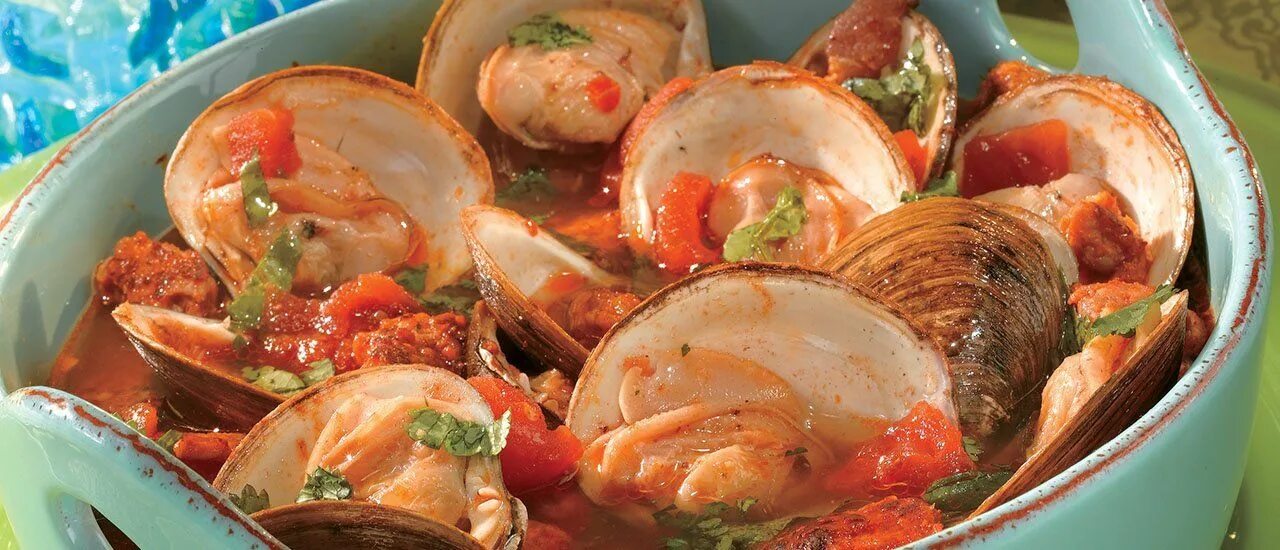 Помидоры с морепродуктами. Clams Seafood.