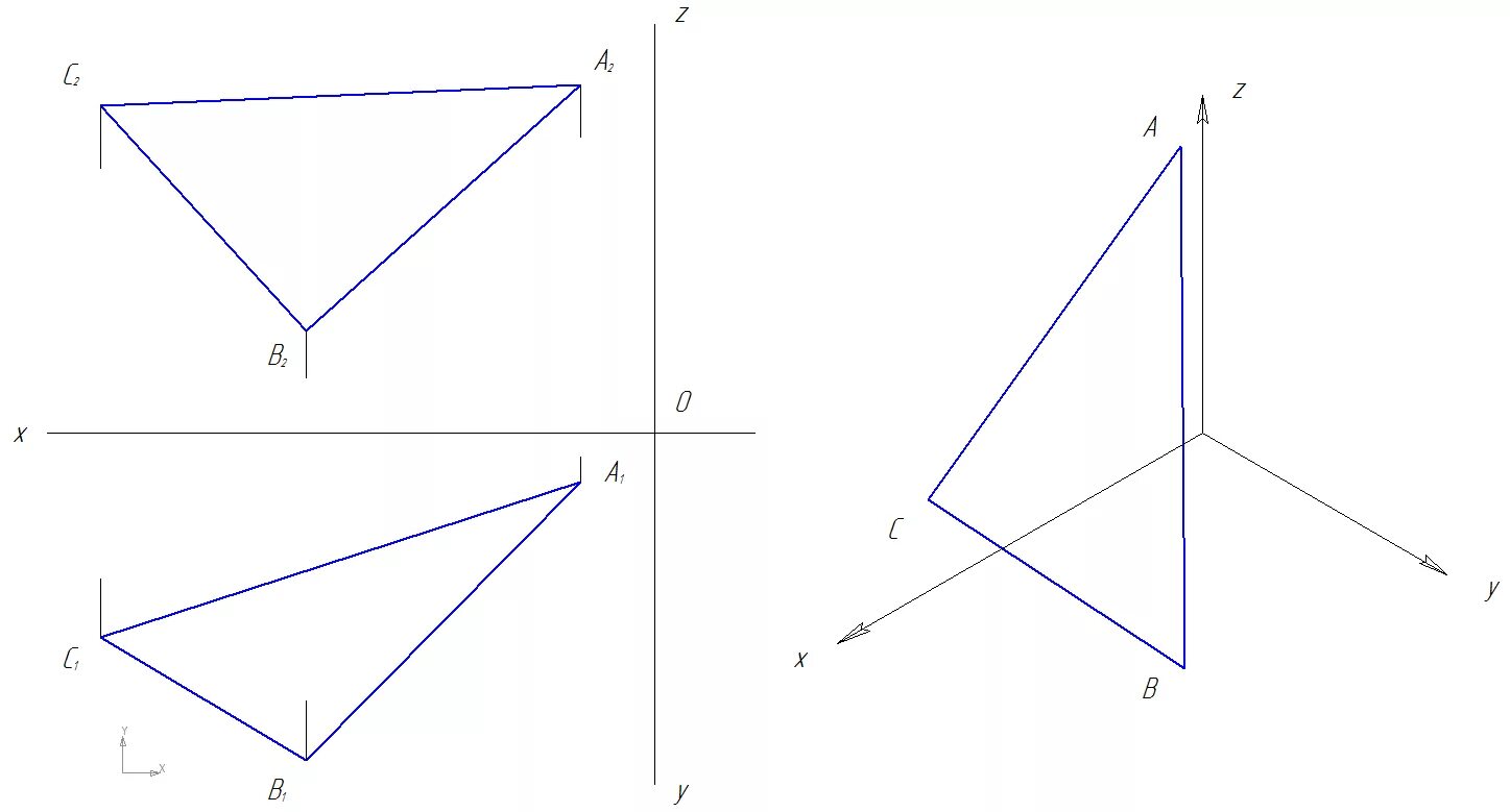 Z y ru. Аксонометрическая проекция треугольника. Ортогональная проекция треугольника на плоскость. Чертеж треугольника. Рисунок проекции треугольника.