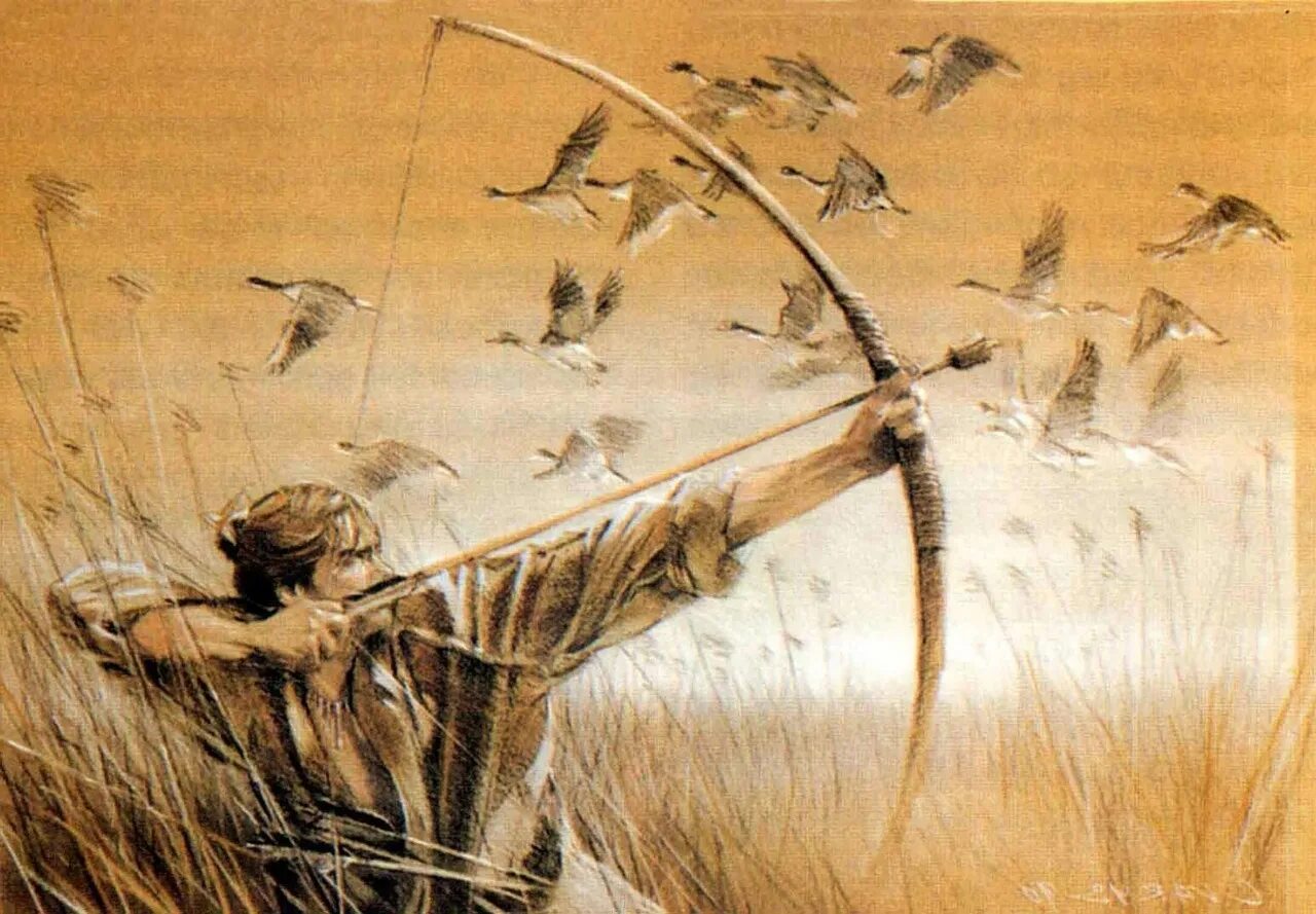 В течение столетий люди беспощадно охотились. Охота на птиц в древности. Древние люди охотятся на птиц. Древняя охота. Первобытный охотник.