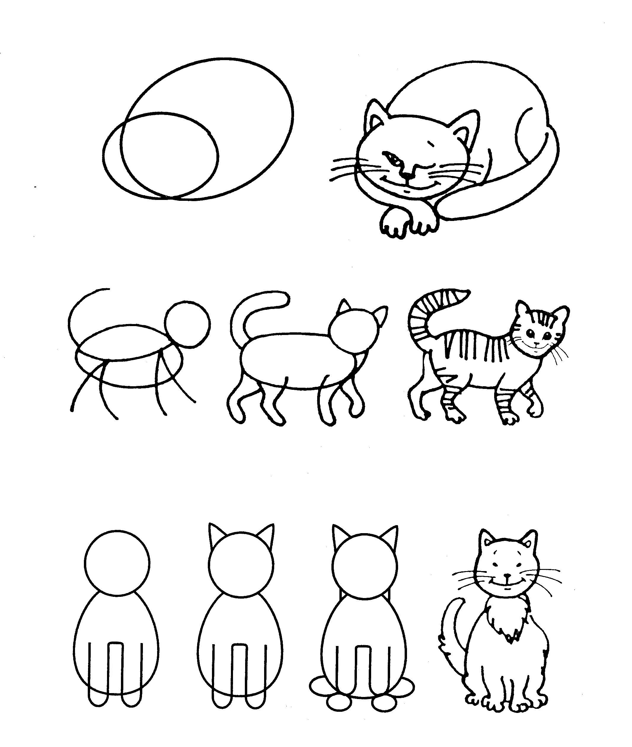 Рисуем кота с детьми. Поэтапные рисунки для детей. Поэтные рисунки для детей. Поэтапное рисование животных. Рисование животных для детей.