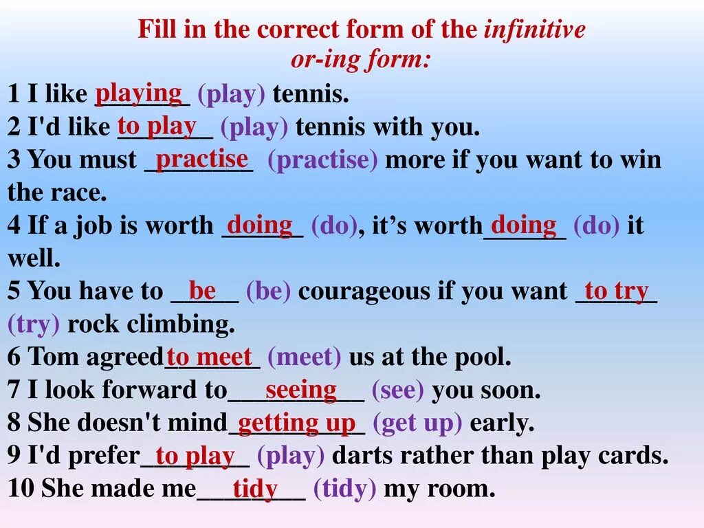 Fill in is or are. Like to или ing. Ing в английском языке. Предложения с ing form. Инфинитив ing form в английском языке.