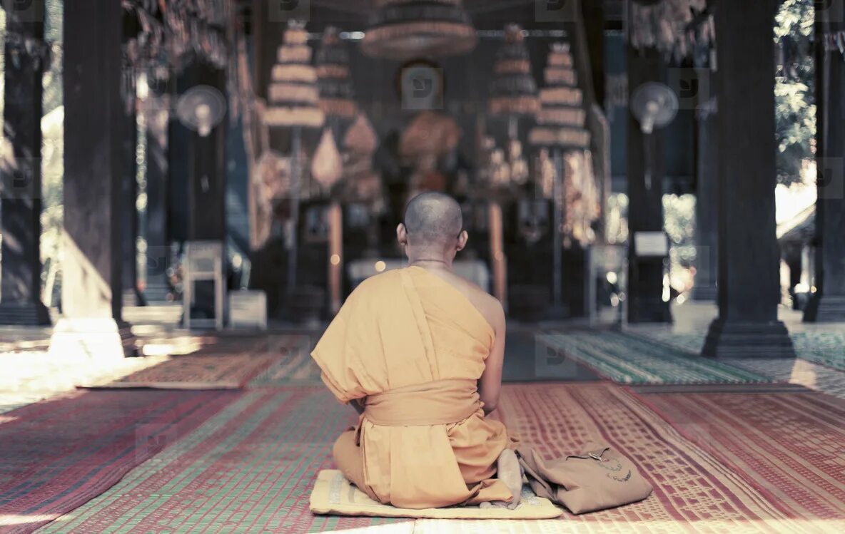 Монах молится. Монах сидит. Монах на коленях. Буддист идет.