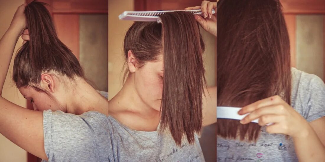 Подровнять кончики. Подстричь волосы самостоятельно. Подстричь волосы самой себе. Стрижка на длинные волосы самостоятельно. Как подровнять волосы сам себе