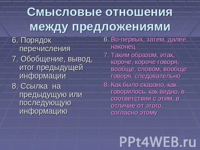 Анализ смысловой связи. Смысловые отношения между предложениями. Смысловые связи между предложениями. Пояснительные Смысловые отношения между предложениями. Смысловые отношения между частями текста.