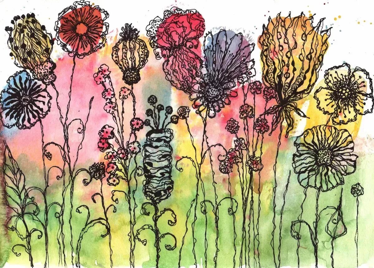 Как можно использовать иллюстрацию. Стилизованные растения. Стилизованные цветы. Смешанные техники рисования. Графика акварель и гелевая ручка.