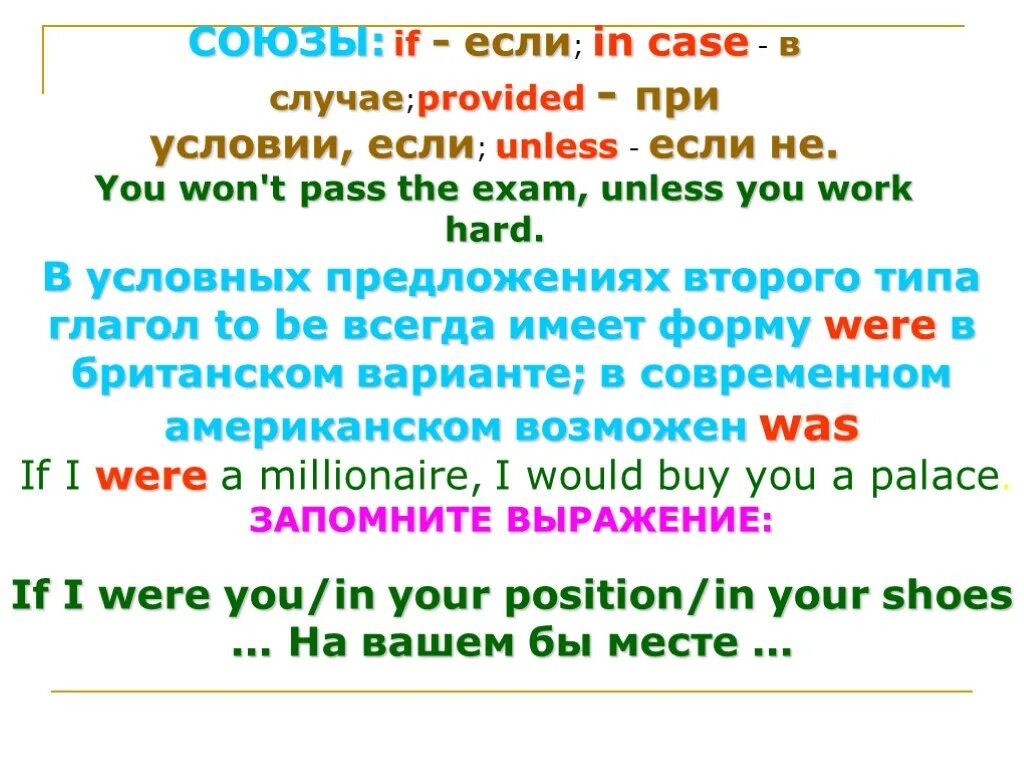 In Case в условных предложениях. Условные предложения. Unless в условных предложениях. Provide в условных предложениях. Such cases