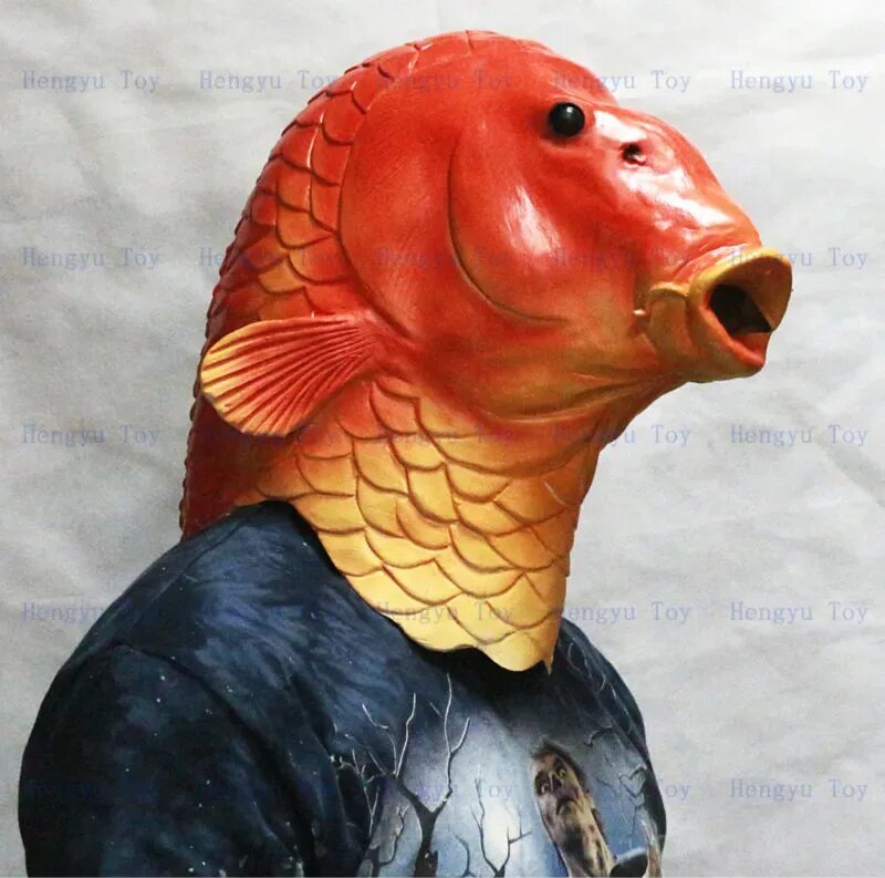 Латексная маска рыбы. Резиновая маска рыбы. Маска карпа. Голова рыбы. Голова золотой рыбки