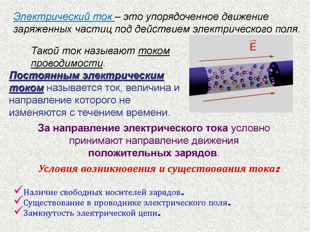 Ток направление движение зарядов. Законы постоянного тока 10 класс. Электрический ток его величина и направление. Направление электрического тока кратко. Условия возникновения электрического тока.