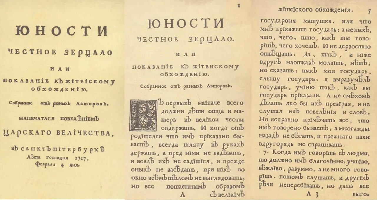 Когда вышел 1 том. Книга Петра 1 юности честное зерцало. Юности честное зерцало 1717 г.