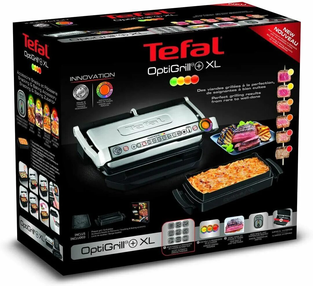 Электрогриль optigrill xl gc724d12 c насадкой. Tefal gc724d12 optigrill + xl. гриль tefal optigrill+ xl gc724d12 с насадкой-противнем. гриль тефаль 1662191 гриль tefal gc724d12 optigrill. тефаль оптигриль xl с противнем.