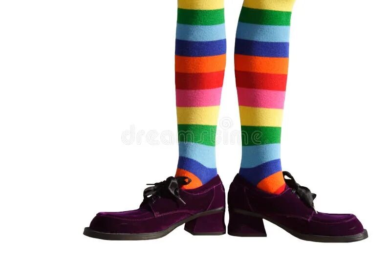 Нога клоуна. Носки клоуна. Ноги клоуна. Клоун в полосатых носках. Обувь клоуна в носках.