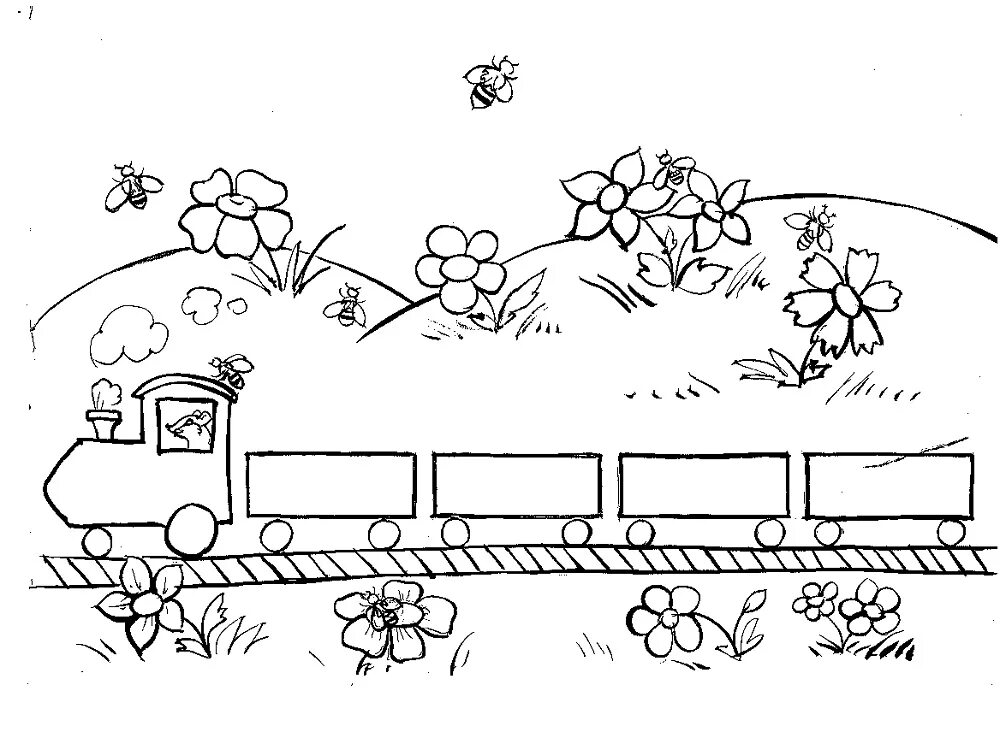 Железные дороги 3 класс. Детская железная дорога раскраска. Раскраска поезд с вагонами. Паровозик на рельсах. Поезд для раскрашивания для детей.