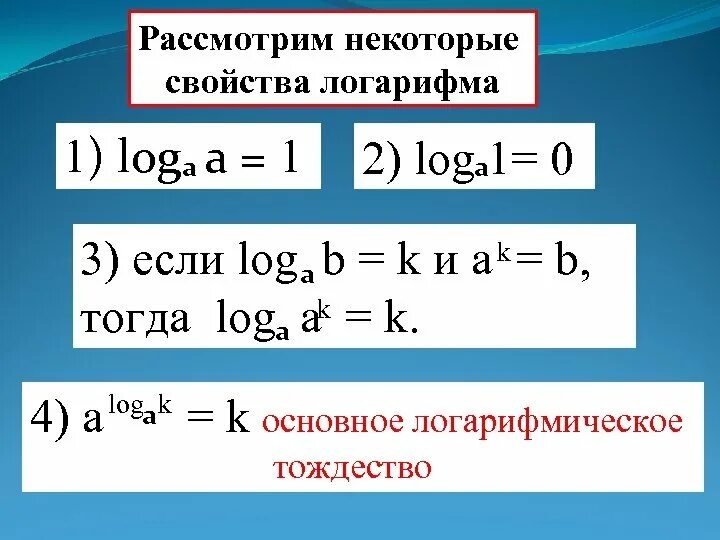 При каких значениях x существует логарифм. Свойства логарифмов. основные формулы логарифмов. операции с логарифмами формулы. условия логарифма.