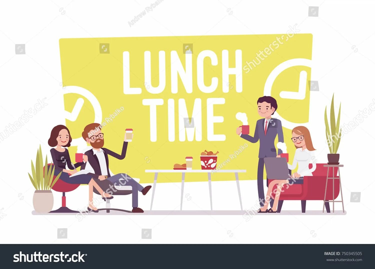 Business lunch poster. In lunch time. Lunch time. Обед тайм. Обед с часами.