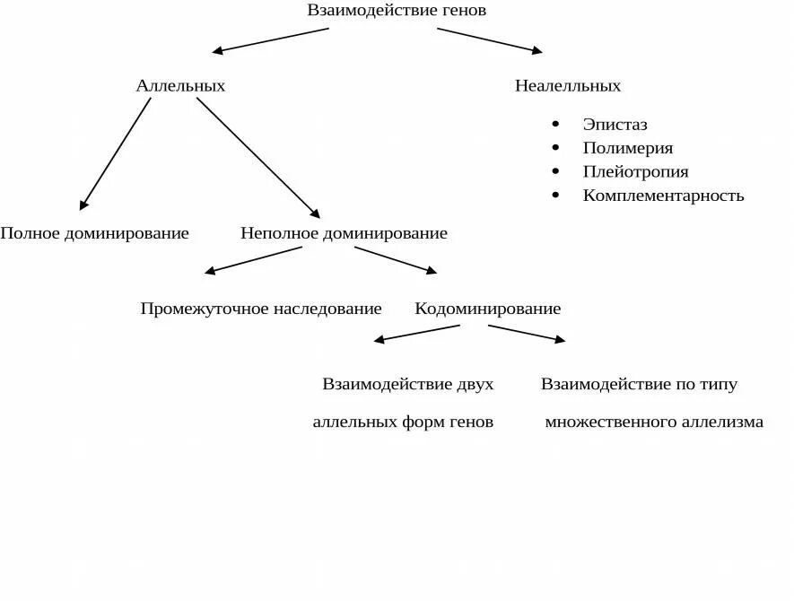 Схема типы взаимодействия аллельных генов. Формы взаимодействия аллельных генов таблица. Типы взаимодействия генов таблица. Типы взаимодействия между аллельными и неаллельными генами.