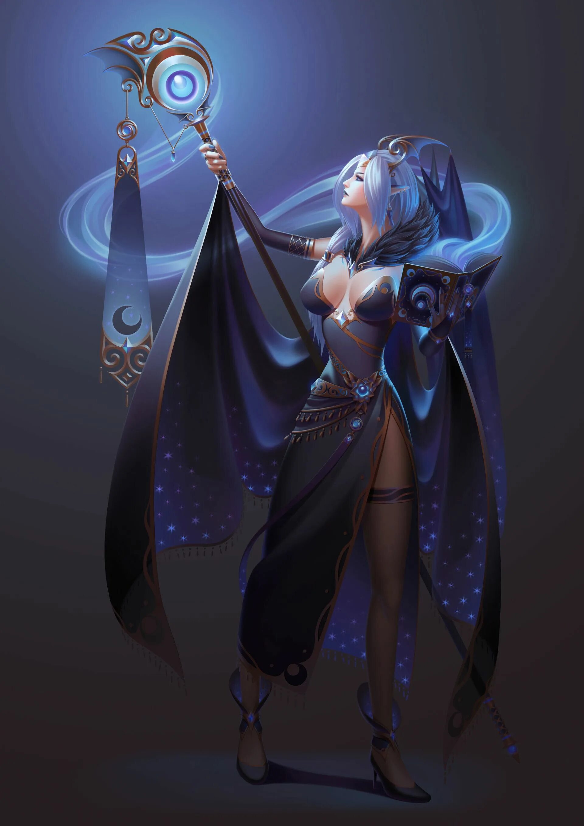 Темный маг. Blue mage ffxiv. Девушка с голубыми волосами арт. Маг элементалист арт фэнтези. Цукиёми богиня луны.