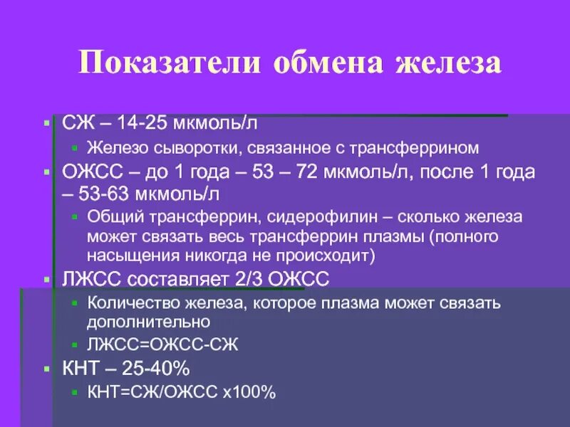 Железо сыворотки и ОЖСС. Показатели обмена железа. Общая железосвязывающая способность (ОЖСС). ОЖСС сывороточное железо.