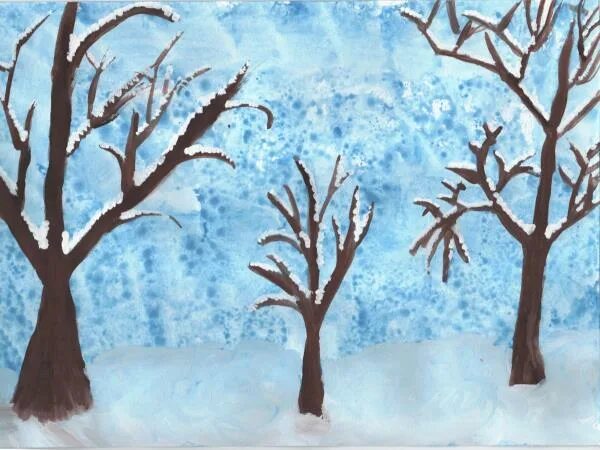 Деревья в снегу вторая младшая. Деревья в снегу рисование. Рисование зимних деревьев. Рисование деревья зимой. Рисование красивое развесистое дерево зимой.
