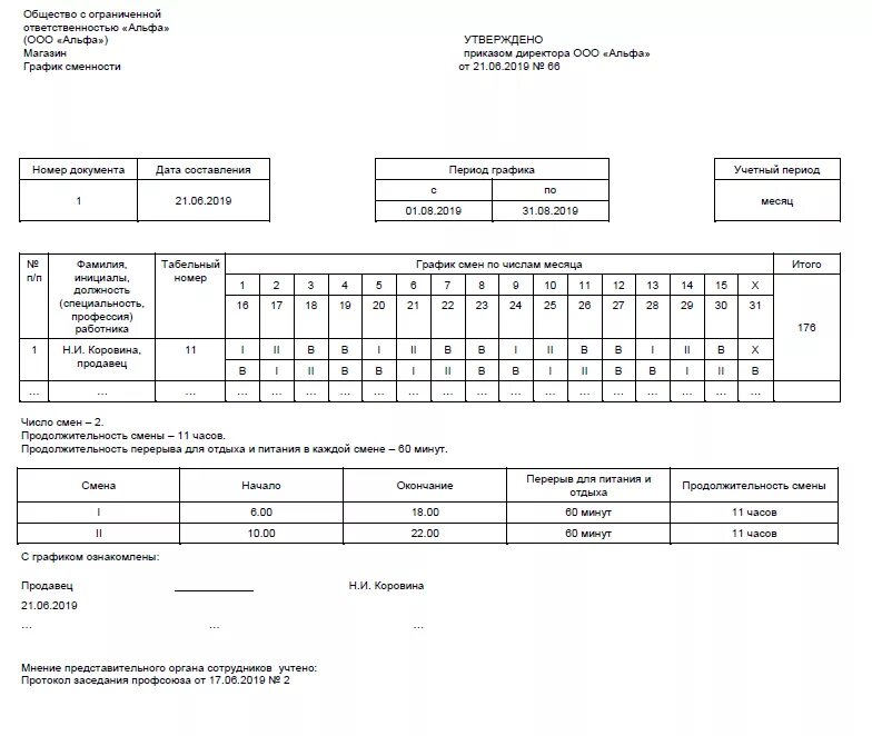 График сменности образец