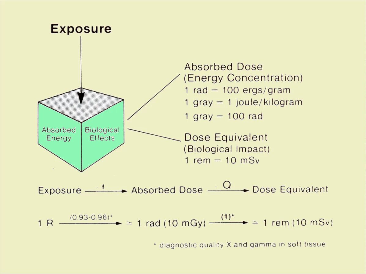 Area product. Absorbed dose of radiation. Absorbed dose rate. Equivalent dose. Equivalent dose rate.