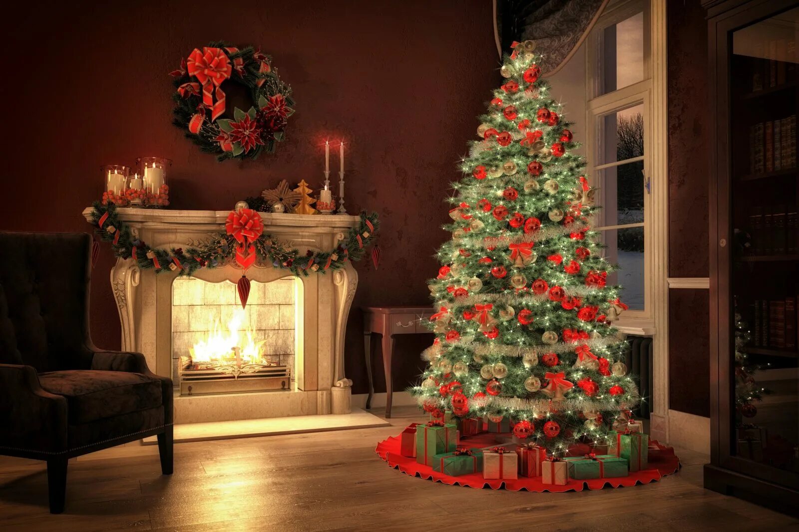 Чтоб елка. Merry Christmas камин елка. Рождественская елка. Рождественские елки. Новогодняя комната.