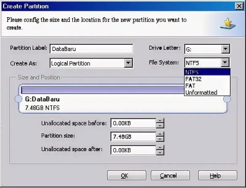 Create partition. Create partition